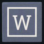 Preppy Graphic Border Monogram Simple Navy Blue Stone Coaster<br><div class="desc">A chic stylish preppy geometric square border monogram design. Designed by Thisisnotme©</div>