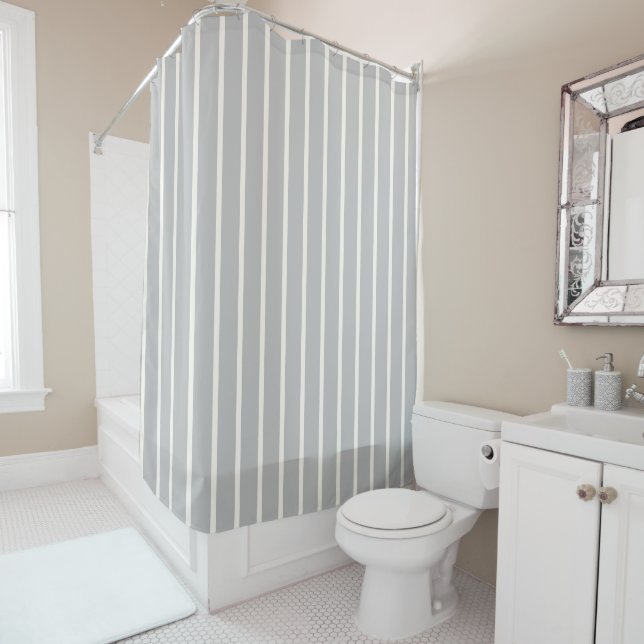  Preppy Gray and White Striped Geometric Pattern  Shower Curtain (In Situ)