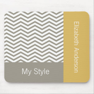 Preppy Gray Chevron Yellow Geometric With Name Mouse Pad