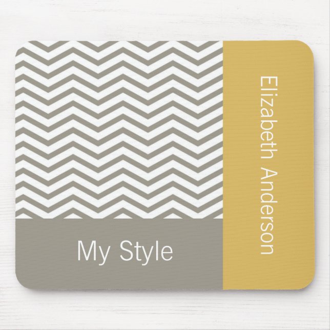 Preppy Gray Chevron Yellow Geometric With Name Mouse Pad (Front)