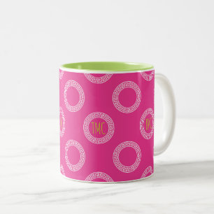 Preppy Greek Key Circles Sorority INITIALS College Two-Tone Coffee Mug