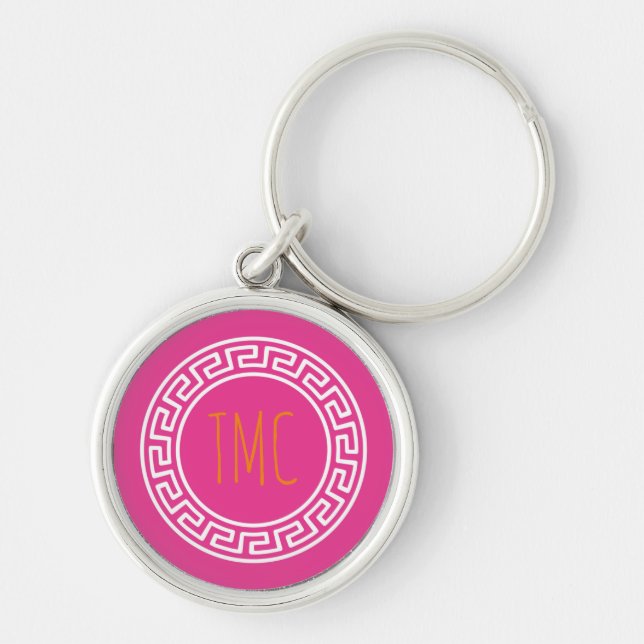 Preppy Greek Key Circles Sorority INITIALS Pink Ring (Front)
