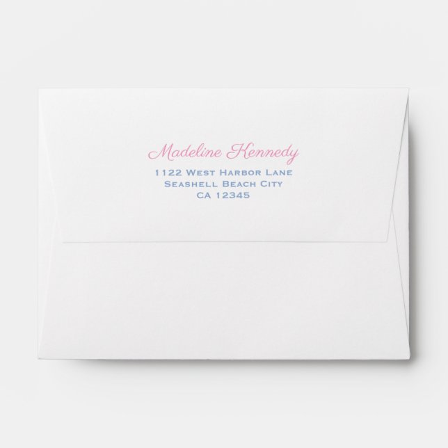 Preppy Greek Key Pink Blue Return Address Envelope (Back (Top Flap))