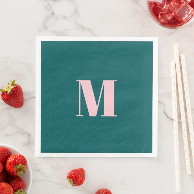 Preppy Green and Pink Monogram Party Napkin (Insitu)