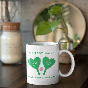 Preppy Green and Pink Wedding Pickleball Coffee Mug