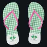 Preppy Green and Pink Wedding Pickleball Jandals<br><div class="desc">Whether you're chilling out after hitting the pickleball court or chilling out before your big day, these personalised flip-flops are the perfect footwear. They feature a green and white gingham pattern as well as illustrations of green and white heart-shaped pickleball paddles and a pink pickleball. These are ready to be...</div>