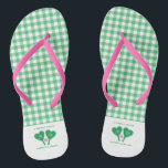 Preppy Green and Pink Wedding Pickleball Jandals<br><div class="desc">Whether you're chilling out after hitting the pickleball court or chilling out before your big day, these personalised flip-flops are the perfect footwear. They feature a green and white gingham pattern as well as illustrations of green and white heart-shaped pickleball paddles and a pink pickleball. These are ready to be...</div>