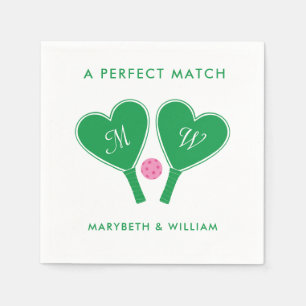 Preppy Green and Pink Wedding Pickleball Napkin