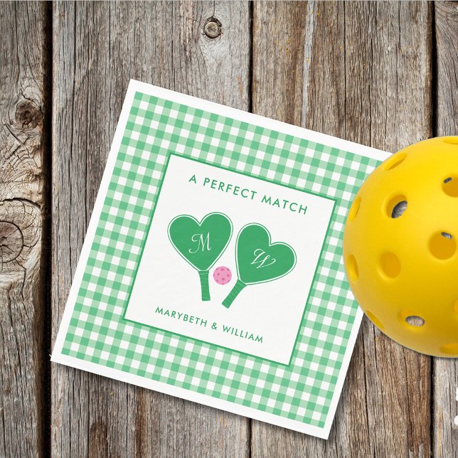 Preppy Green and Pink Wedding Pickleball Napkin (Creator Uploaded)
