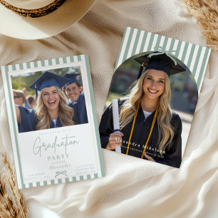 Preppy Green Arch 2 Photo Graduation Party Invitation