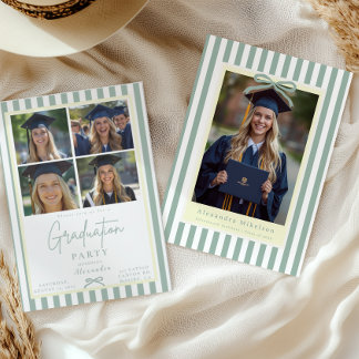 Preppy Green Arch 5 Photo Graduation Party Invitation