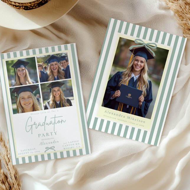 Preppy Green Arch 5 Photo Graduation Party Invitation (Creator Uploaded)