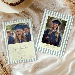 Preppy Green Bow 2 Photo Graduation Party Invitation