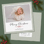 Preppy Green Gingham Christmas Photo Card<br><div class="desc">A cute gingham plaid Christmas photo square card. Personalise it with your photo and information.</div>