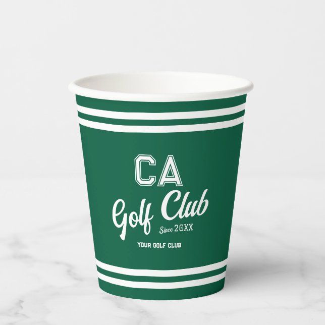 Preppy Green Golf Club Club Custom Crest Party Paper Cups (Front)
