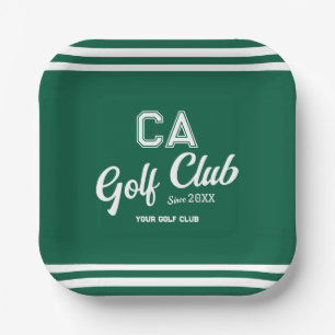 Preppy Green Golf Club Custom Crest Party Paper Plate