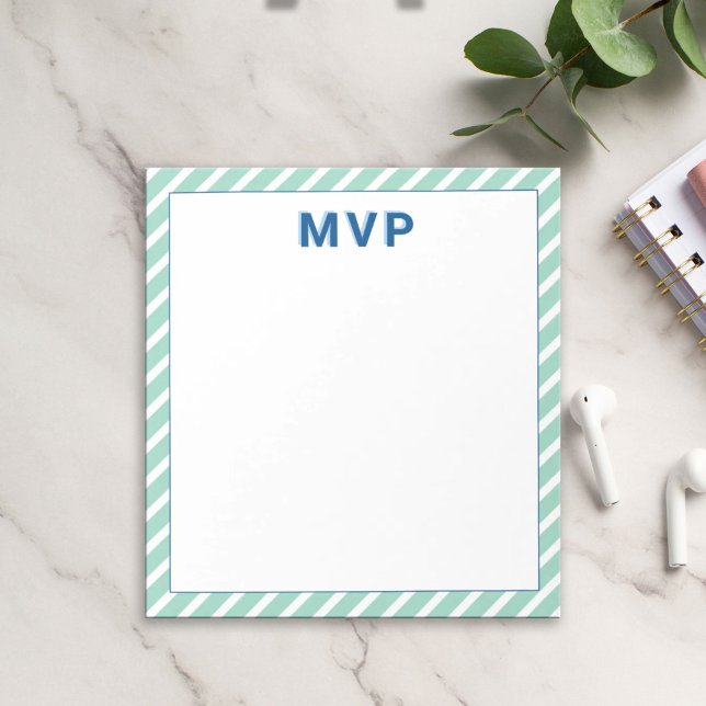 Preppy Green & Navy Striped Personalised Modern Notepad (Creator Uploaded)