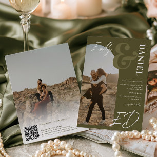 Preppy Green Old Money Photo Script QR Wedding Invitation