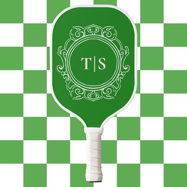 Preppy Green Ornate Classic Monogram Pickleball Paddle (Preppy Green Ornate Classic Monogram Pickleball Paddle)