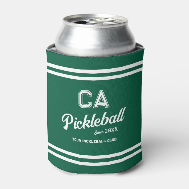 Preppy Green Pickleball Club Custom Crest Party Can Cooler (Can Front)