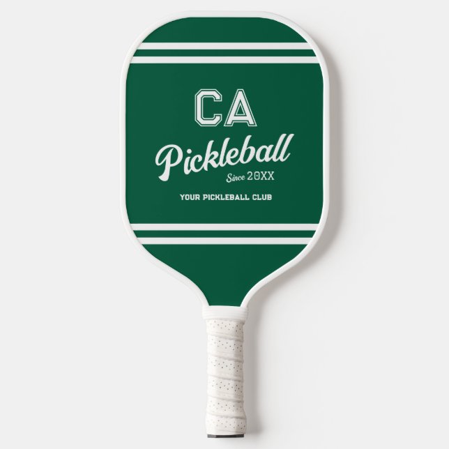 Preppy Green Pickleball Club Custom Crest Party Paddle (Front)