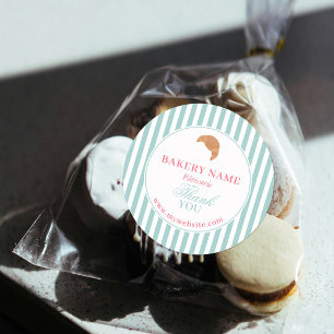 Preppy Green & Pink Stripes Bakery Logo Thank You Classic Round Sticker