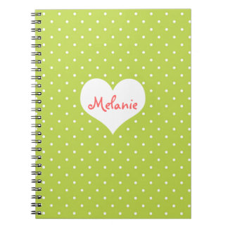 Preppy green polka dot heart personalised journal