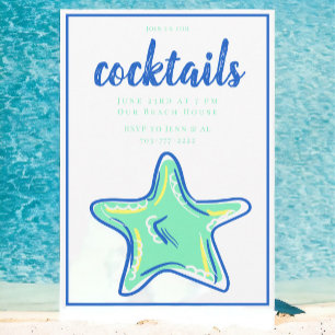Preppy Green Starfish Cocktail Party  Invitation