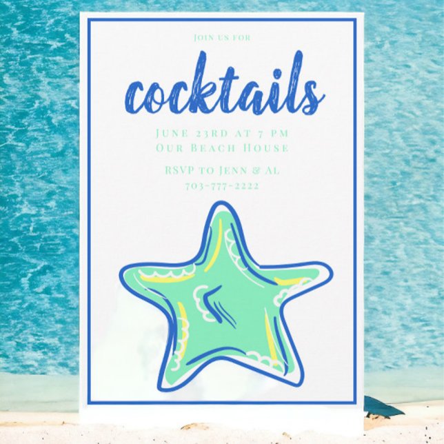 Preppy Green Starfish Cocktail Party  Invitation (Creator Uploaded)