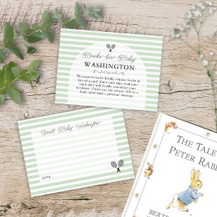 Preppy Green Tennis Baby Shower Book Request Enclosure Card