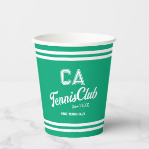 Preppy Green Tennis Club Custom Crest Party Paper Cups
