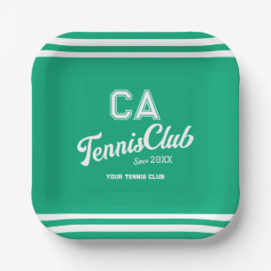 Preppy Green Tennis Club Custom Crest Party Paper Plate