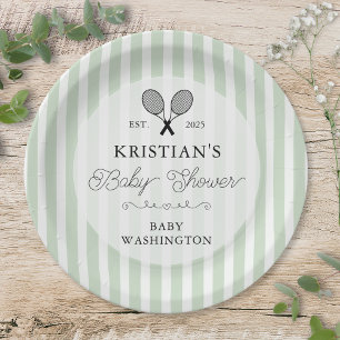 Preppy Green Tennis Country Club Baby Shower Paper Plate