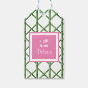 Preppy Green Trellis Bamboo Personalised Gift Tags