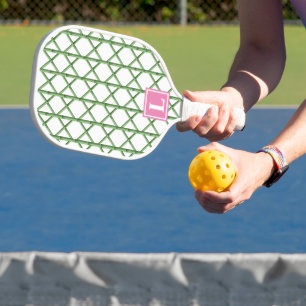 Preppy Green Trellis Bamboo Small Pattern Monogram Pickleball Paddle