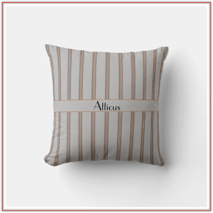Preppy Grey and Red Striped Cushion