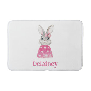 Preppy Grey Bunny Pink Heart Sweater Personalised Bath Mat