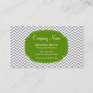 Preppy Grey Green Chevron Pattern Business Card