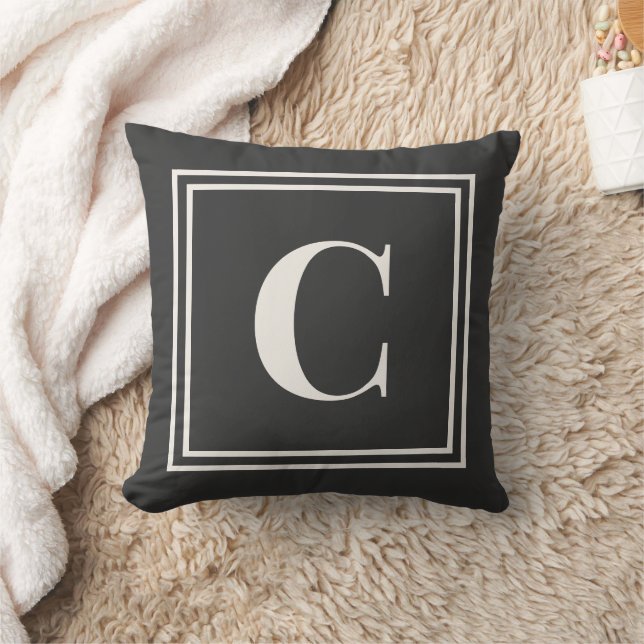 Preppy Grey Monogram Dorm Pillow - Initial  (Blanket)