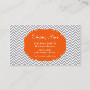 Preppy Grey Orange Chevron Pattern Business Card