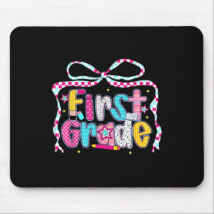 Preppy Groovy First Grade Coquette Bow Back To Sch Mouse Pad