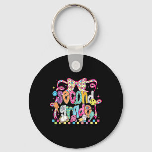 Preppy Groovy Second Grade Back To School Coquette Key Ring