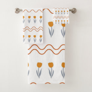 Preppy Groovy Stripe Tulip Flower Pattern  Bath Towel Set