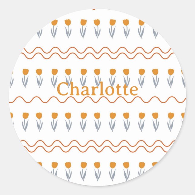 Preppy Groovy Stripe Tulip Flower Pattern  Classic Round Sticker (Front)