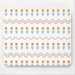 Preppy Groovy Stripe Tulip Flower Pattern Mouse Pad