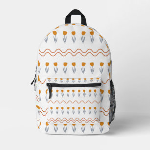 Preppy Groovy Stripe Tulip Flower Pattern Printed Backpack