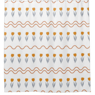 Preppy Groovy Stripe Tulip Flower Pattern Shower Curtain