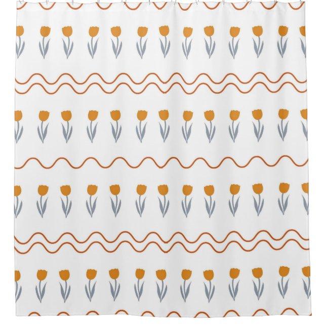 Preppy Groovy Stripe Tulip Flower Pattern  Shower Curtain (Front)