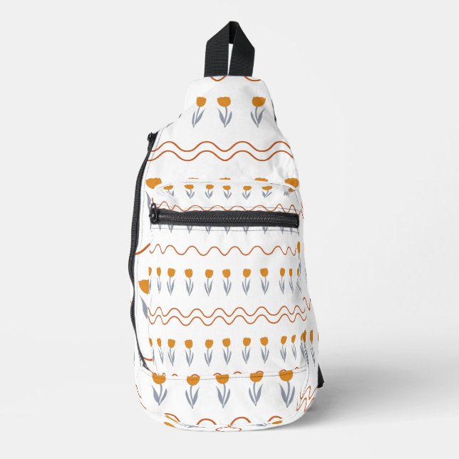 Preppy Groovy Stripe Tulip Flower Pattern  Sling Bag (Front)