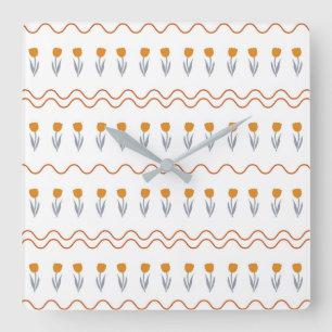 Preppy Groovy Stripe Tulip Flower Pattern Square Wall Clock